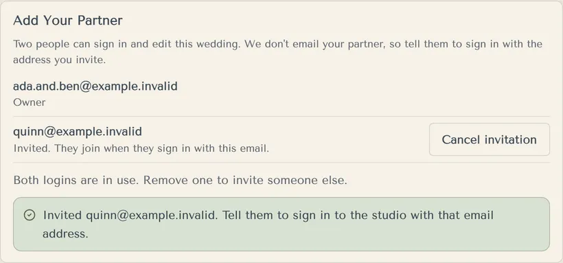 Add Your Partner, with an invitation