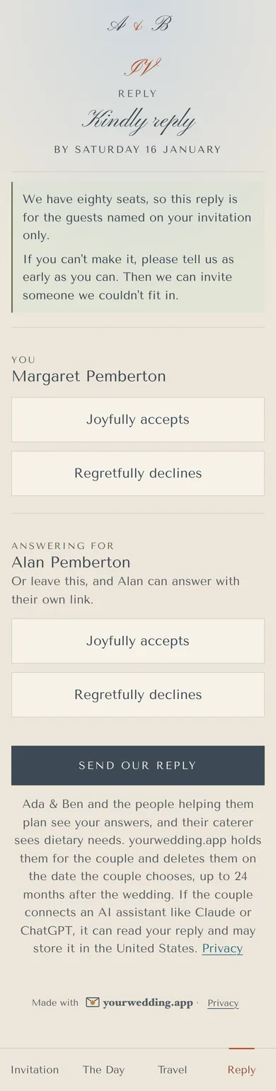 The reply form on a phone