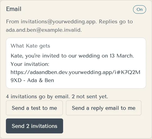 The Email card on Invitations