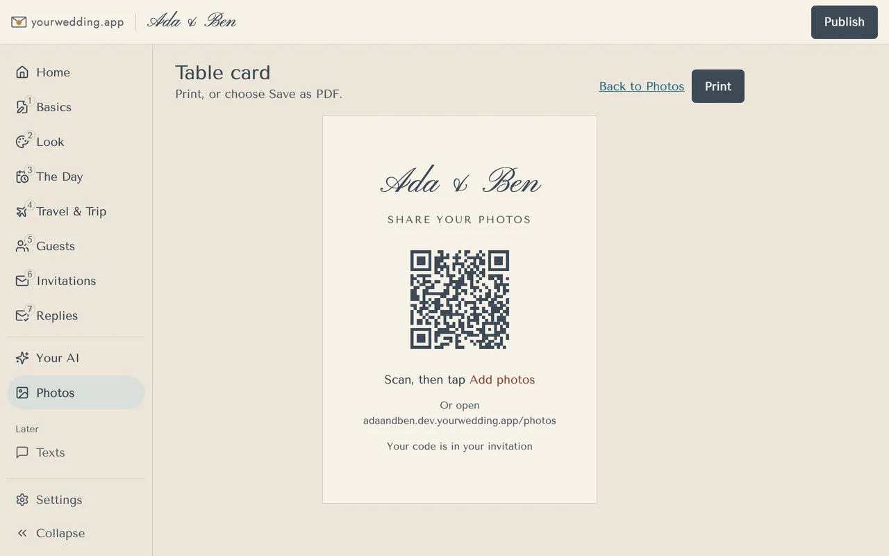 The table card