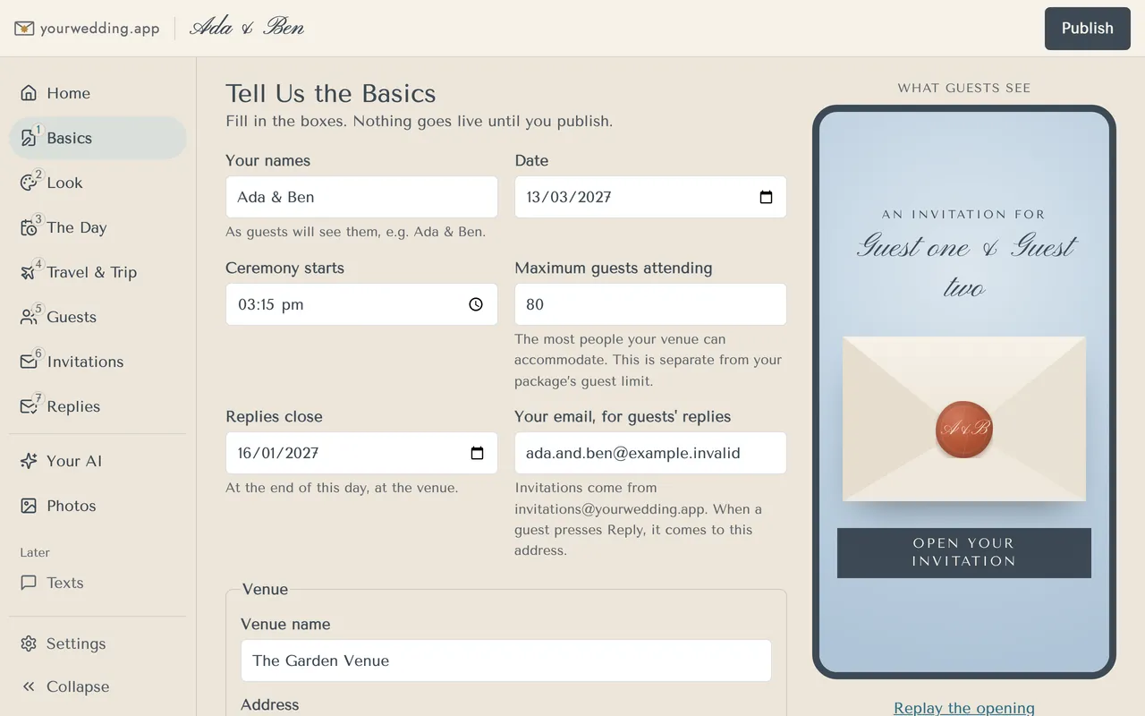 The preview beside Basics