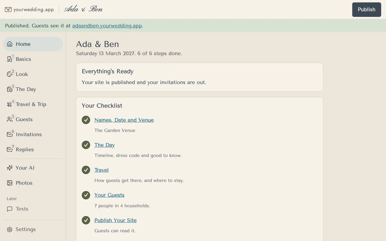 Published, with the site address