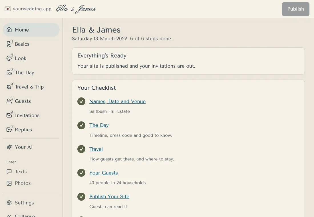 Studio home: a checklist of steps and a count of replies so far